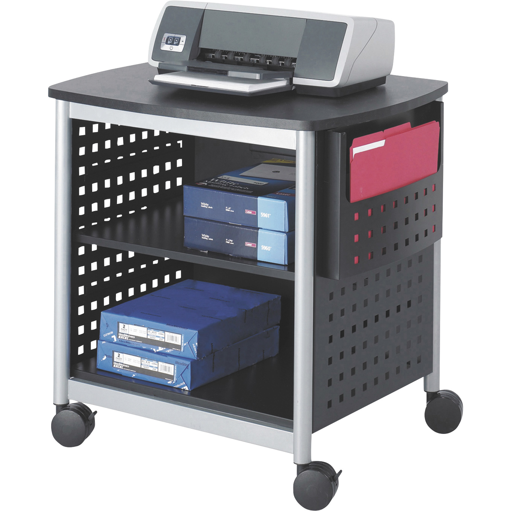 Safco Deskside Printer Stand, Black, 26 1/2in.W x 20 1/2in.D x 26 1/2in.H, Model# 1856BL